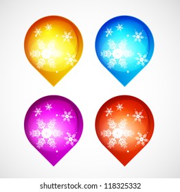 Vector Christmas shiny buttons with snowflakes