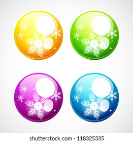 Vector Christmas shiny buttons with snowflakes