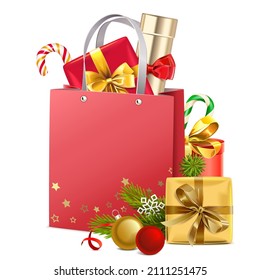 Vector Christmas Shopping Concept with Red Bag isolated on white background