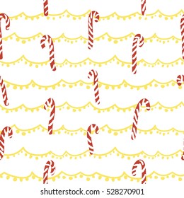 Vector Christmas simple hand drawn pattern with candies