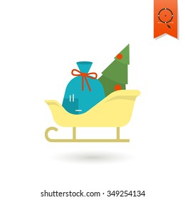 Vector Christmas Sleigh. Colorful. Single Flat Icon