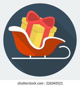 Vector christmas sleigh with gift box icon