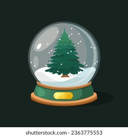 Vector Christmas snow globe with pine tree and snow inside
