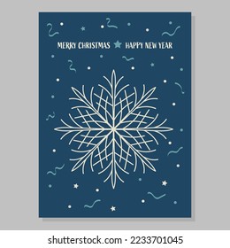 Diseño de tarjeta azul oscuro con copo de nieve de Navidad vectorial