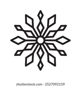 Vector Christmas Snowflake icon. Black line snow isolated on white background. Outline silhouette frozen crystal. Cute simple symbol shape freeze illustration.