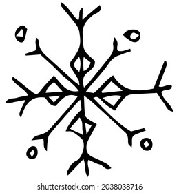 Weihnachtsschneeflocken-Illustration. Schwarzer Umriss. Handgezeichnet, mit Schreib gezeichnet. Design der Plakate, Logos, Aufkleber, Feriendekorationen, Drucke.