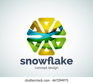 Plantilla del logotipo del copo de nieve navideño vectorial, icono comercial abstracto