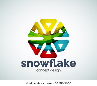 Plantilla del logotipo del copo de nieve navideño vectorial, icono comercial abstracto