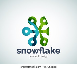 Plantilla del logotipo del copo de nieve navideño vectorial, icono comercial abstracto