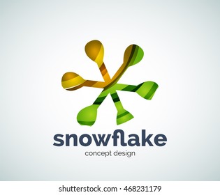 Plantilla del logotipo del copo de nieve navideño vectorial, icono comercial abstracto