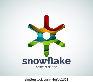 Plantilla del logotipo del copo de nieve navideño vectorial, icono comercial abstracto