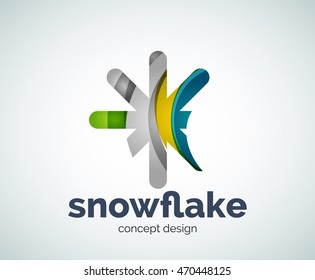 Plantilla del logotipo del copo de nieve navideño vectorial, icono comercial abstracto