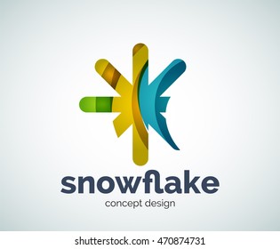 Plantilla del logotipo del copo de nieve navideño vectorial, icono comercial abstracto