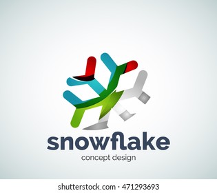 Plantilla del logotipo del copo de nieve navideño vectorial, icono comercial abstracto