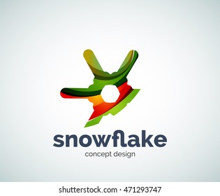 Plantilla del logotipo del copo de nieve navideño vectorial, icono comercial abstracto