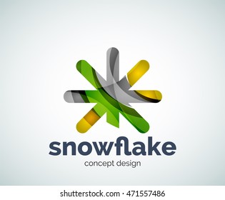 Plantilla del logotipo del copo de nieve navideño vectorial, icono comercial abstracto