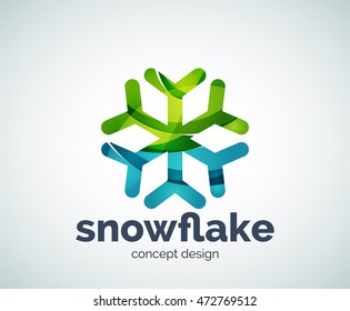 Plantilla del logotipo del copo de nieve navideño vectorial, icono comercial abstracto