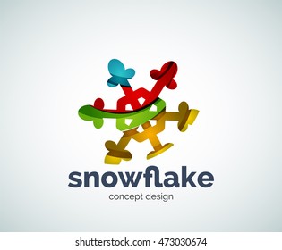 Plantilla del logotipo del copo de nieve navideño vectorial, icono comercial abstracto