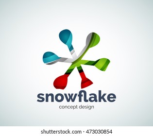 Plantilla del logotipo del copo de nieve navideño vectorial, icono comercial abstracto