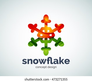 Plantilla del logotipo del copo de nieve navideño vectorial, icono comercial abstracto