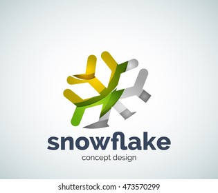 Plantilla del logotipo del copo de nieve navideño vectorial, icono comercial abstracto
