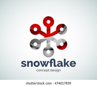 Plantilla del logotipo del copo de nieve navideño vectorial, icono comercial abstracto