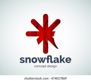 Plantilla del logotipo del copo de nieve navideño vectorial, icono comercial abstracto