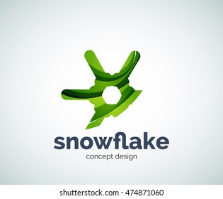 Plantilla del logotipo del copo de nieve navideño vectorial, icono comercial abstracto