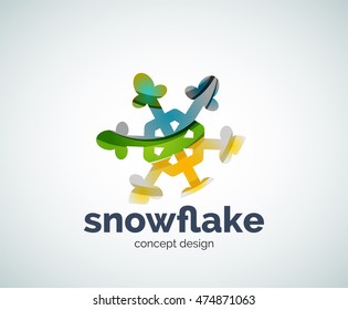 Plantilla del logotipo del copo de nieve navideño vectorial, icono comercial abstracto