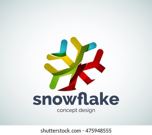 Plantilla del logotipo del copo de nieve navideño vectorial, icono comercial abstracto