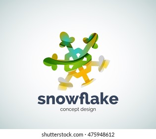 Plantilla del logotipo del copo de nieve navideño vectorial, icono comercial abstracto