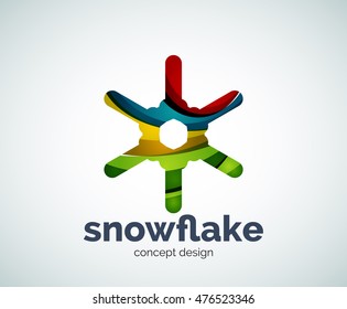 Plantilla del logotipo del copo de nieve navideño vectorial, icono comercial abstracto
