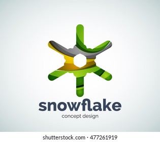 Plantilla del logotipo del copo de nieve navideño vectorial, icono comercial abstracto