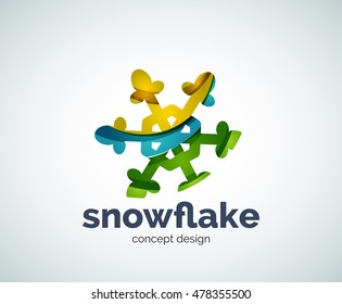 Plantilla del logotipo del copo de nieve navideño vectorial, icono comercial abstracto