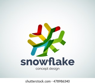 Plantilla del logotipo del copo de nieve navideño vectorial, icono comercial abstracto