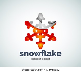 Plantilla del logotipo del copo de nieve navideño vectorial, icono comercial abstracto
