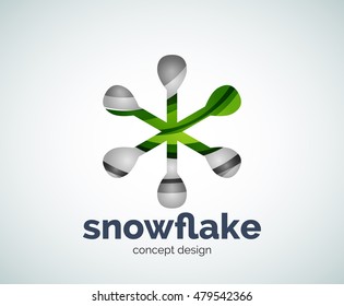 Plantilla del logotipo del copo de nieve navideño vectorial, icono comercial abstracto