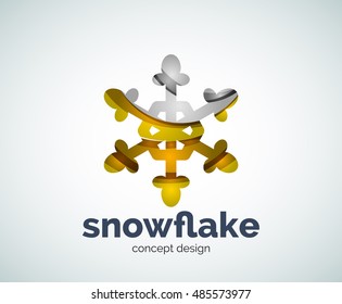 Plantilla del logotipo del copo de nieve navideño vectorial, icono comercial abstracto