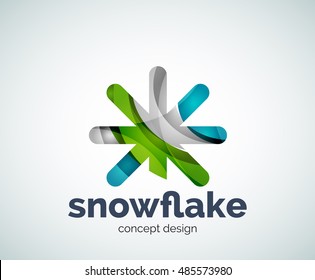 Plantilla del logotipo del copo de nieve navideño vectorial, icono comercial abstracto