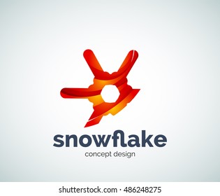 Plantilla del logotipo del copo de nieve navideño vectorial, icono comercial abstracto