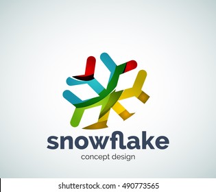 Plantilla del logotipo del copo de nieve navideño vectorial, icono comercial abstracto