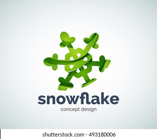 Plantilla del logotipo del copo de nieve navideño vectorial, icono comercial abstracto