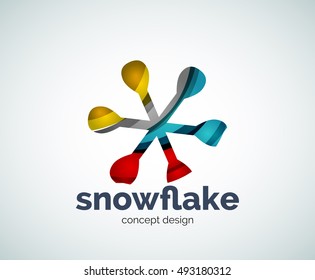 Plantilla del logotipo del copo de nieve navideño vectorial, icono comercial abstracto