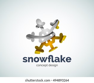 Plantilla del logotipo del copo de nieve navideño vectorial, icono comercial abstracto