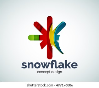 Plantilla del logotipo del copo de nieve navideño vectorial, icono comercial abstracto