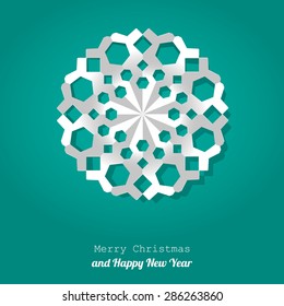 vector christmas snowflake paper on turquoise background