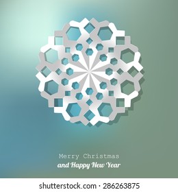 vector christmas snowflake paper on blue bokeh background 