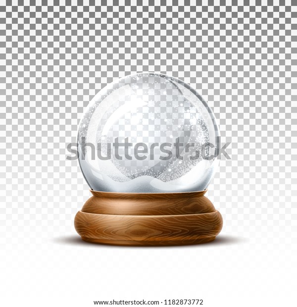Vector christmas snowglobe on transparent\
background. Realistic traditional winter holiday decoration crystal\
with snow, snowflakes inside. Xmas magical toy, empty sphere, 3d\
illustration