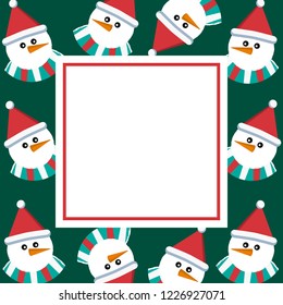 Vector Christmas snowmen. Snowmen on a green background. Greeting card.