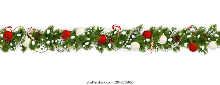 Vector Christmas Snowy Branches Border isolated on white background